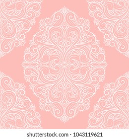 Pink and white ornamental seamless pattern. Vintage, paisley elements. Ornament. Traditional, Ethnic, Turkish, Indian motifs. Great for fabric and textile, wallpaper, packaging or any desired idea