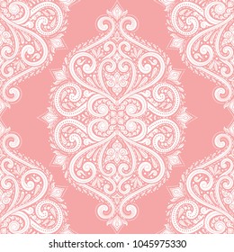 Pink and white ornamental seamless pattern. Vintage, paisley elements. Ornament. Traditional, Ethnic, Turkish, Indian motifs. Great for fabric and textile, wallpaper, packaging or any desired idea