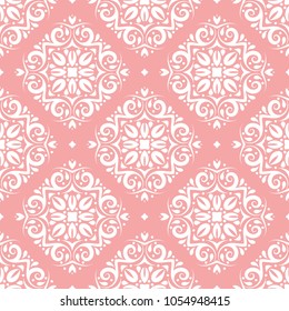 Pink and white ornamental seamless pattern. Vintage, paisley elements. Ornament. Traditional, Ethnic, Turkish, Indian motifs. Great for fabric and textile, wallpaper, packaging or any desired idea
