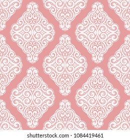 Pink and white ornamental seamless pattern. Vintage, paisley elements. Ornament. Traditional, Ethnic, Turkish, Indian motifs. Great for fabric and textile, wallpaper, packaging or any desired idea. 