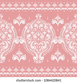 Pink and white ornamental seamless pattern. Vintage, paisley elements. Ornament. Traditional, Ethnic, Turkish, Indian motifs. Great for fabric and textile, wallpaper, packaging or any desired idea. 