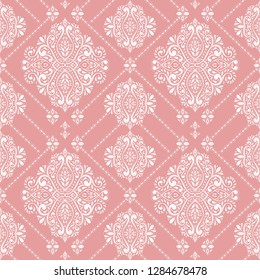 Pink and white ornamental seamless pattern. Vintage vector, paisley elements. Ornament. Traditional, Turkish, Indian motifs. Great for fabric and textile, wallpaper, packaging or any desired idea.