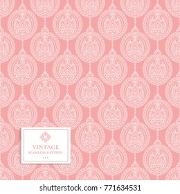 Pink and white ornamental seamless pattern. Vintage. Traditional, Ethnic, Turkish, Indian motifs. Great for fabric and textile, wallpaper, packaging or any desired idea. 