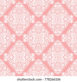 Pink and white ornamental seamless pattern. Vintage, paisley elements. Ornament. Traditional, Ethnic, Turkish, Indian motifs. Great for fabric and textile, wallpaper, packaging or any desired idea. 