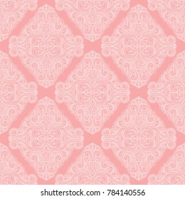 Pink and white ornamental seamless pattern. Vintage, paisley elements. Ornament. Traditional, Ethnic, Turkish, Indian motifs. Great for fabric and textile, wallpaper, packaging or any desired idea. 
