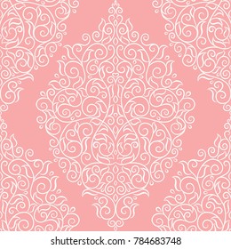 Pink and white ornamental seamless pattern. Vintage, paisley elements. Ornament. Traditional, Ethnic, Turkish, Indian motifs. Great for fabric and textile, wallpaper, packaging or any desired idea. 