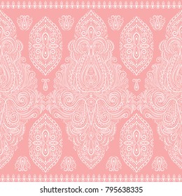 Pink and white ornamental seamless pattern. Vintage, paisley elements. Ornament. Traditional, Ethnic, Turkish, Indian motifs. Great for fabric and textile, wallpaper, packaging or any desired idea