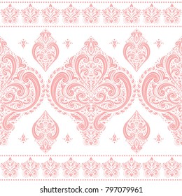 Pink and white ornamental seamless pattern. Vintage, paisley elements. Ornament. Traditional, Ethnic, Turkish, Indian motifs. Great for fabric and textile, wallpaper, packaging or any desired idea