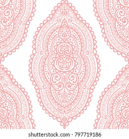 Pink and white ornamental seamless pattern. Vintage, paisley elements. Ornament. Traditional, Ethnic, Turkish, Indian motifs. Great for fabric and textile, wallpaper, packaging or any desired idea
