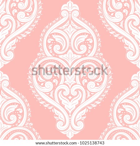 Pink and white ornamental seamless pattern. Vintage, paisley elements. Ornament. Traditional, Ethnic, Turkish, Indian motifs. Great for fabric and textile, wallpaper, packaging or any desired idea