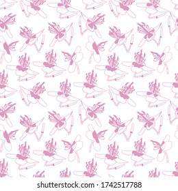 Pink White Outline Flower Repeat Pattern