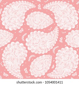 Pink and white paisley seamless pattern. Ornament illustration.Vintage. Traditional, Arabic, Turkish, Indian motifs. Great for fabric and textile, wallpaper, packaging, or any desired idea.