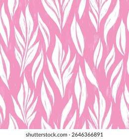 Padrão rosa e branco com folhas, fundo branco, em tecido de linho padrão de impressão, algodão, seda, ilustração vetorial, verão doodle, crianças e desenhos de bebê para tecido de impressão.