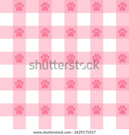 Pink and White Plaid Pattern Featuring Paw Prints - Playful and Cute Design
