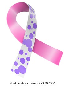 Pink And White With Purple Cells Ribbon. Mast Cell Activation Syndrome (MCAS) Awareness Symbol. Vector Illustration