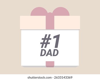 A pink and white ribbon-wrapped gift box for dad, featuring a flat design, cheerful holiday message, and festive decorative elements ideal for greeting cards and celebrations.