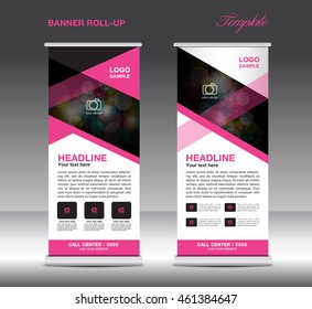 Pink and white Roll Up Banner template vector, standy design, display, advertisement flyer for corporate