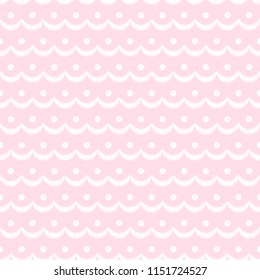 Pink and white scalloped lacy edge embroidery, seamless pattern, vector