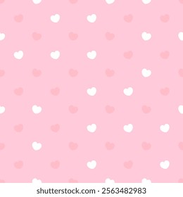 Pink and white scattered hearts seamless pattern. Cute and romantic design for Valentine’s day backgrounds and love-themed creative projects.