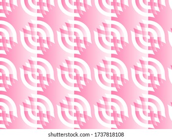 Patrón geométrico rosa y blanco sin costuras. Textura de la oferta ornamentada. Impresión de tela al estilo escandinavo. Ilustración vectorial. Papeles ópticos rosas. Antecedentes abstractos. Ornamento textil estilo chica.