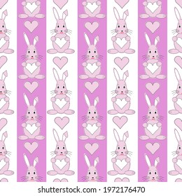 Pink and white seamless pattern with bunny for baby girls, wrapping paper