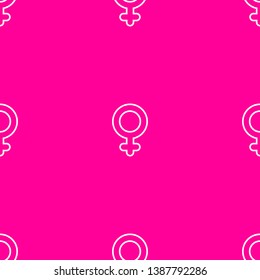 Pink and white seamless pattern of female gender symbol. Simple woman symbol with white outline background. Vector illustration.