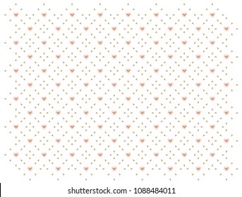 Pink and white seamless pattern with golden hearts. Classic backdrop for invitation card and decoration party (wedding, baby girl shower, birthday) Cute geometric wallpaper for princess child's room.