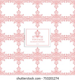 Pink and white seamless pattern. Ornament. Paisley elements. Traditional, Arabic, Turkish, Indian motifs. Great for fabric and textile, wallpaper, packaging or any desired idea.