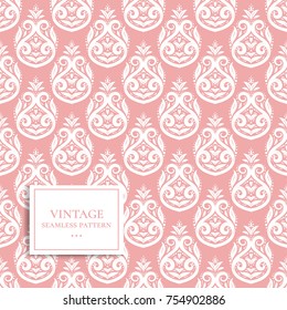 Pink and white seamless pattern. Ornament. Floral pattern. Paisley elements. Traditional, Arabic, Turkish, Indian motifs. Great for fabric and textile, wallpaper, packaging or any desired idea.