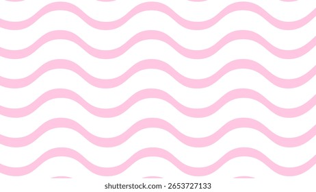Pink and white seamless pattern with wavy lines. Background with wavy horizontal stripes.