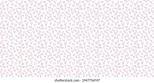 Pink and white seamless repeat pattern vector background, random shapes doodle pattern