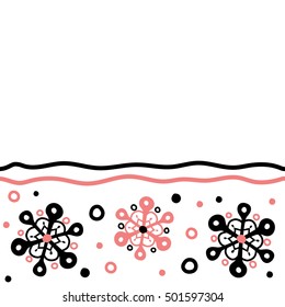 Pink and white simple seamless Christmas pattern - varied Xmas snowflakes with dots. Horizontal Happy New Year winter background. Vector design for textile, wallpaper, fabric, wrapping paper.