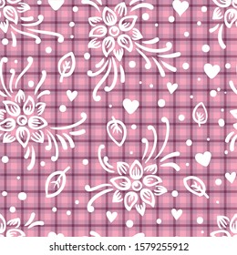 pink and white square and flower texture seamlees