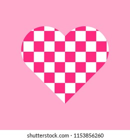 Pink and white squares pattern on heart vector.
