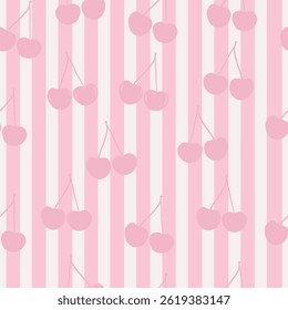 Pink and white stripe pattern cherries pattern
