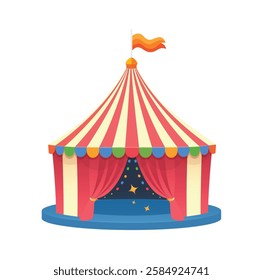 Pink And White Striped Circus Tent. Vector Illustration.