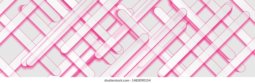 Pink and white stripes abstract tech graphic banner design. Corporate geometric background. Vector illustration