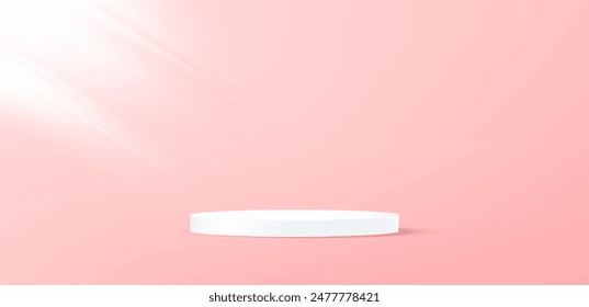 Pink and white studio room background. Pink background vector 3d with podium. Minimal scene for product display presentation. Empty room with light effect. stand for products. Vector illustration.