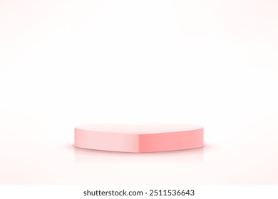 Fundo de estúdio cor-de-rosa e branco com pódio em forma de coração. Apresentação da exposição do produto da maquete das plataformas de Valentine. Espaço para a venda de produtos no site. Ilustração vetorial.