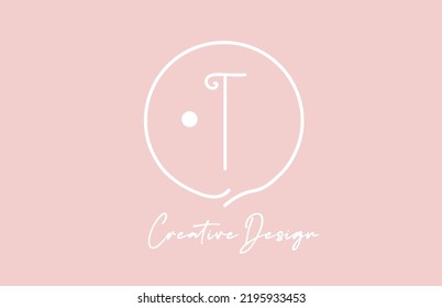 pink white T alphabet letter logo icon design with circle and vintage style. Creative template for business and company