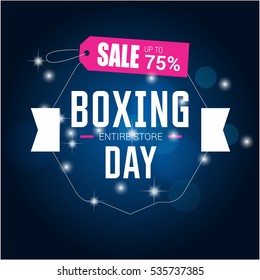 Pink and white text on Blue background. boxing day lettering for invitation and greeting card