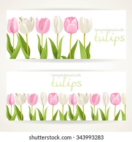 Pink and white tulips on two horizontal banners 