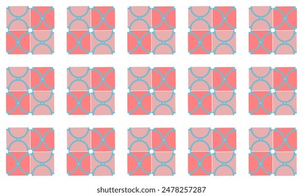 Pink and white two tone line circle ring checkerboard seamless repeat pattern, seamless design for fabric printing, print flower patter
