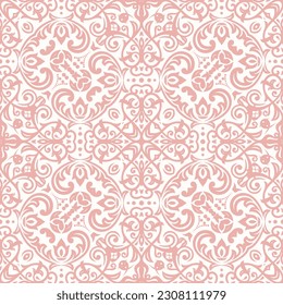 Pink and white vector classic pattern. Seamless abstract background with vintage elements. Orient pattern. Ornament for wallpapers and packaging