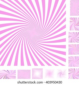 Pink and white vector spiral design background set. Different color, gradient, screen, paper size versions.