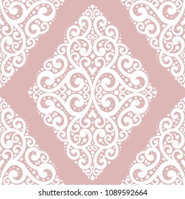 Pink and white vintage seamless pattern. Paisley elements. Ornament. Traditional, Ethnic, Turkish, Indian motifs. Great for fabric and textile, wallpaper, packaging or any desired idea.