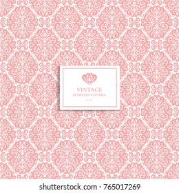 Pink and white vintage seamless pattern. Ornament, Traditional, Ethnic, Arabic, Turkish, Indian motifs. Great for fabric and textile, wallpaper, packaging or any desired idea. 