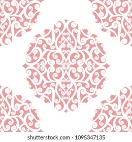 Pink and white vintage vector seamless pattern, wallpaper. Elegant classic texture. Luxury ornament. Royal, Victorian, Baroque elements. Great for fabric and textile, wallpaper, or any desired idea.