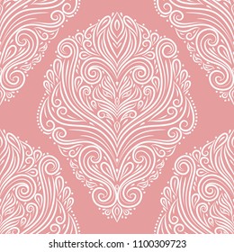 Pink and white vintage vector seamless pattern, wallpaper. Elegant classic texture. Luxury ornament. Royal, Victorian, Baroque elements. Great for fabric and textile, wallpaper, or any desired idea.