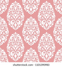 Pink and white vintage vector seamless pattern, wallpaper. Elegant classic texture. Luxury ornament. Royal, Victorian, Baroque elements. Great for fabric and textile, wallpaper, or any desired idea.